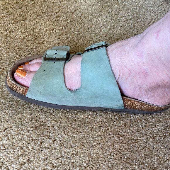 J CREW, Suede sandals, brass buckles, Aqua, sz 10 - Picture 3 of 7